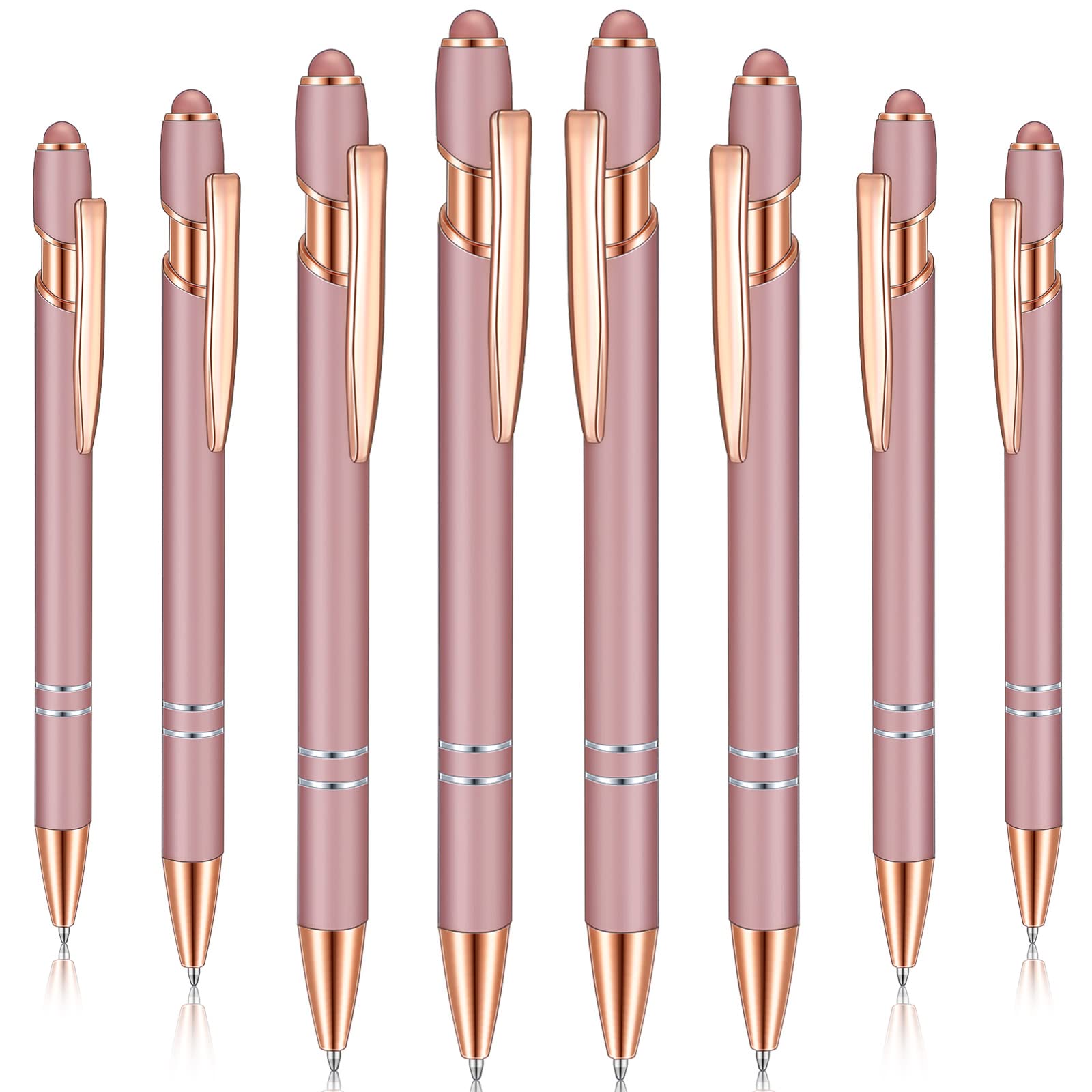 8 Pieces Ballpoint Pen with Stylus Tip Black Ink 2 in 1 Stylus Metal 1.0 mm Medium Point Smooth Pen Rainbow Colorful Rubberized Ballpoint Pen for Touch Screen Tablet (Rose Gold)