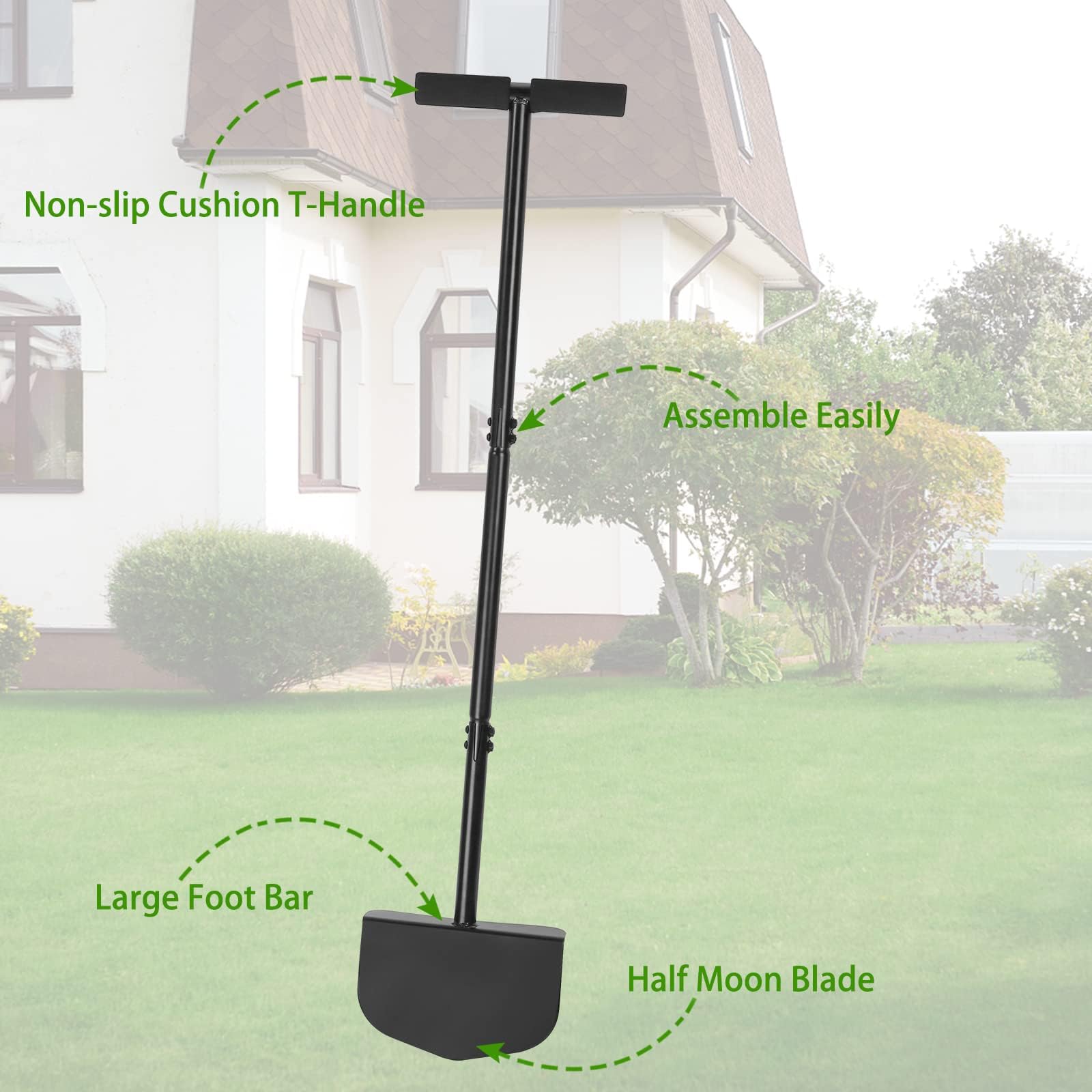 Herramienta para Bordes de césped, 109 cm, cortadora de césped Manual, Extremo en Media Luna y Agarre en T para césped, jardín o acera