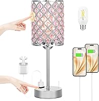 Vista 12 de Hong-in Lámparas doradas para mesitas de noche, lámpara de mesa de cristal con puertos de carga USB-C+A y CA, lámpara táctil regulable de 3 vías