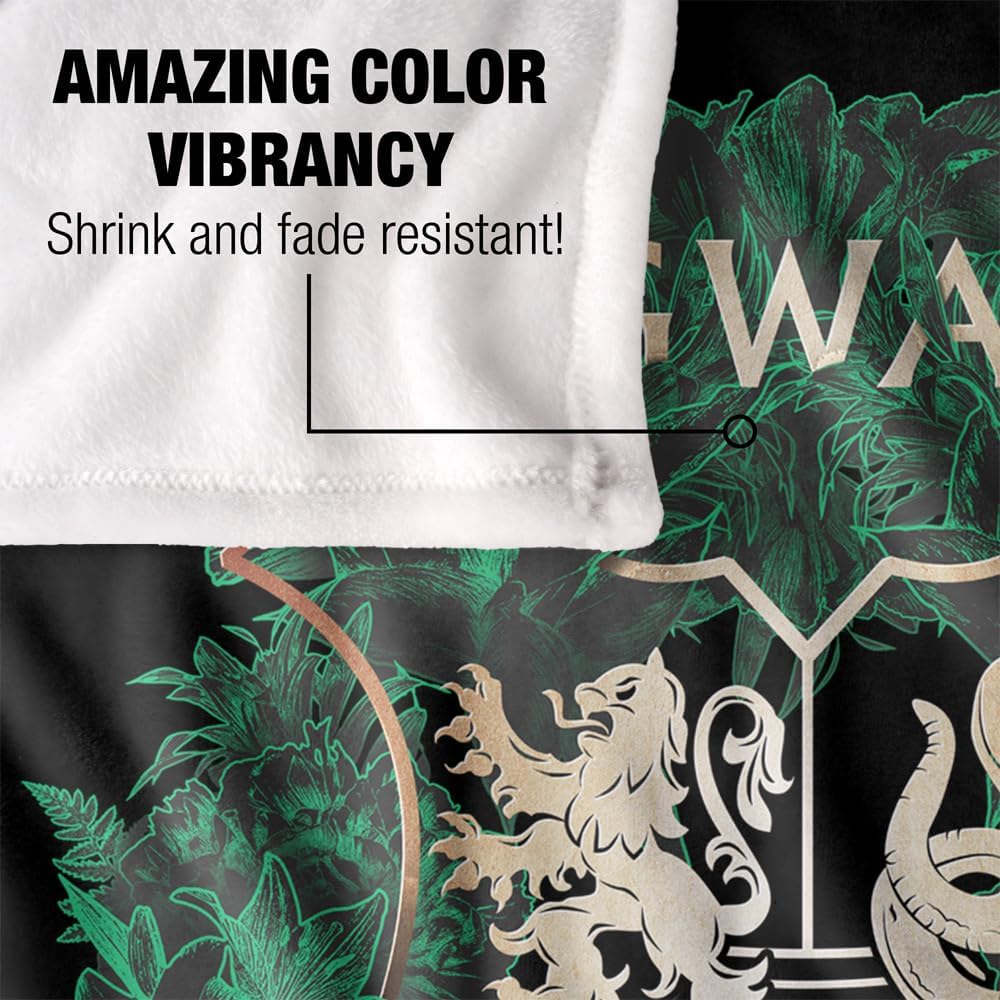 Harry Potter Blanket, 60"x80" Hogwarts Green and Gold Floral Crest Silky Touch Super Soft Throw Blanket