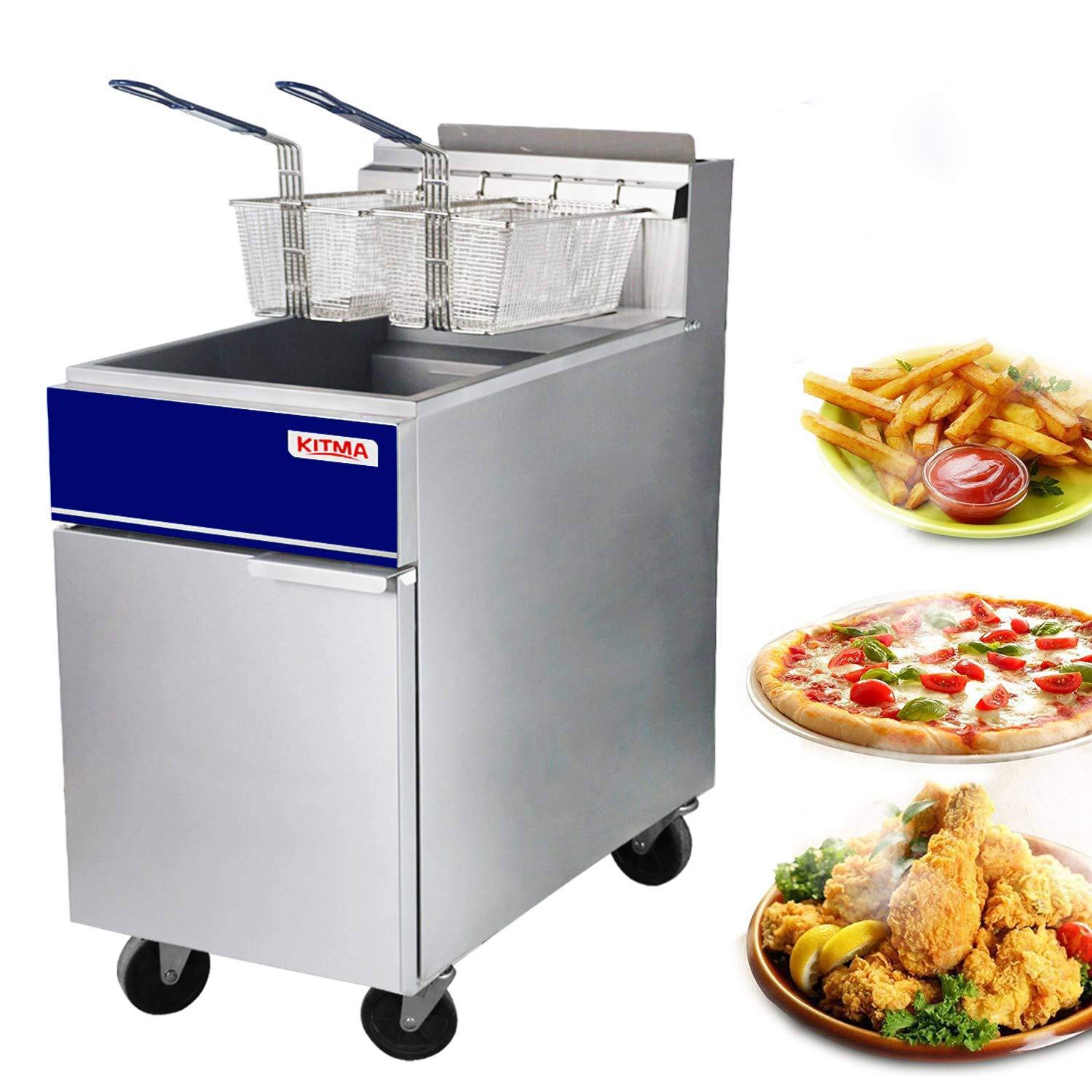 KITMA Premium Commercial Deep Fryer - 75 lb. Natural Gas 5 Tube Floor Fryer with 2 Fryer Baskets - Restaurant Kitchen Equipment for French Fries, 170,000 BTU/h