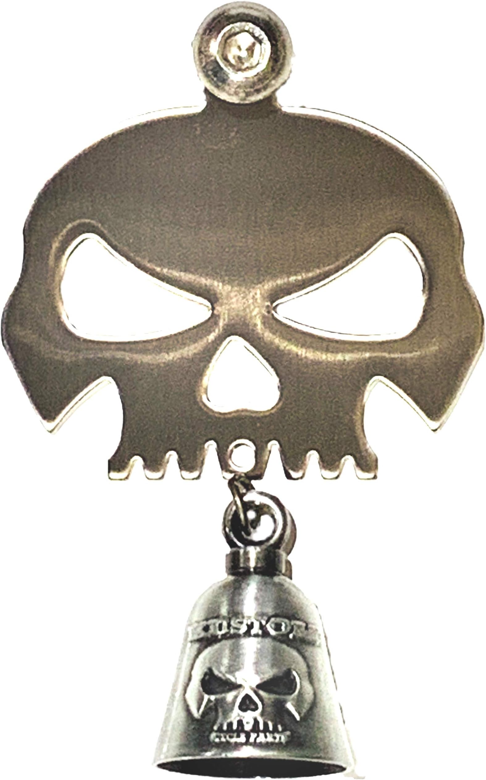 Kustom Cycle PartsUniversal Polished Skull Bell Hanger With Bell - Bolt and Ring Included. Fits all Harley Davidson Motorcycles & More! Proudly MADE IN THE USA! (Gun Metal Bell)