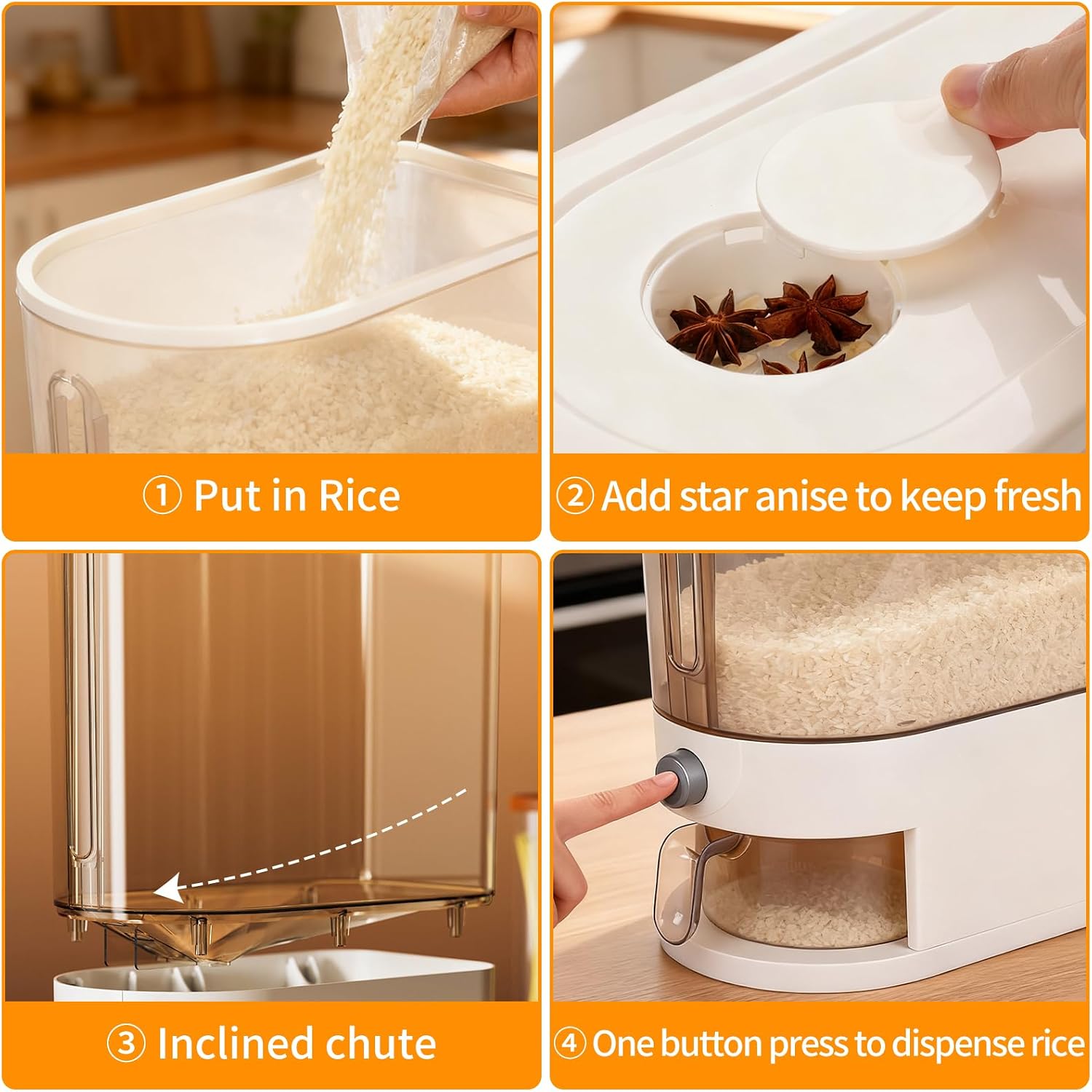 Rice Storage Container, Airtight Food Storage Bin with Dispenser, Moisture-Proof Cereal Container for Kitchen Organization, Space-Saving (22 Lbs) image 3