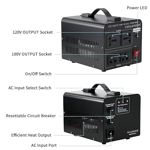 Miniatura 6 de Yinleader 1000W 120V EE. UU. a 100V Japón Convertidor de voltaje Transformador de paso hacia abajoarriba Ideal para tocadiscos