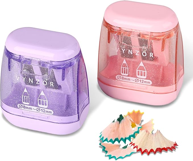 2 Pcs Pencil Sharpener with Container, Dual Holes (8mm - 12mm) Pencil ...