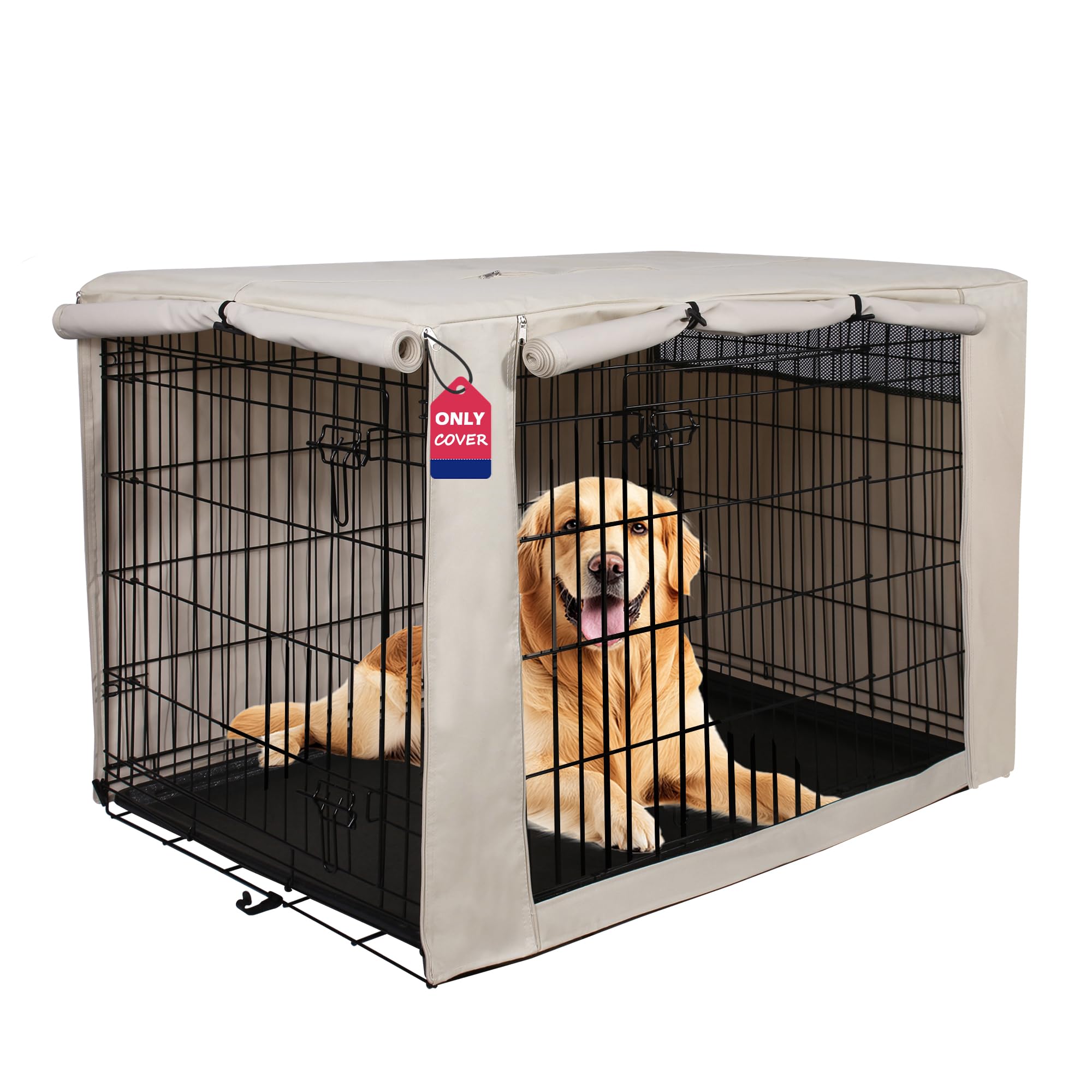 HiCaptain - Funda de poliéster para Jaula de Perro, Funda Duradera y de Alta Resistencia al Viento para Jaula de Alambre, Tanto para Interiores como para Exteriores (122 cm, Tostado Claro)