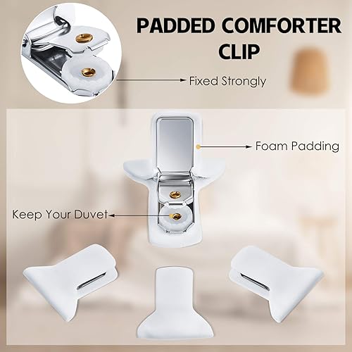 Miniatura 9 de Clips acolchados para edredón, clips acolchados de color blanco, sujetadores de manta para asegurar la ropa de cama para evitar que los edredones se