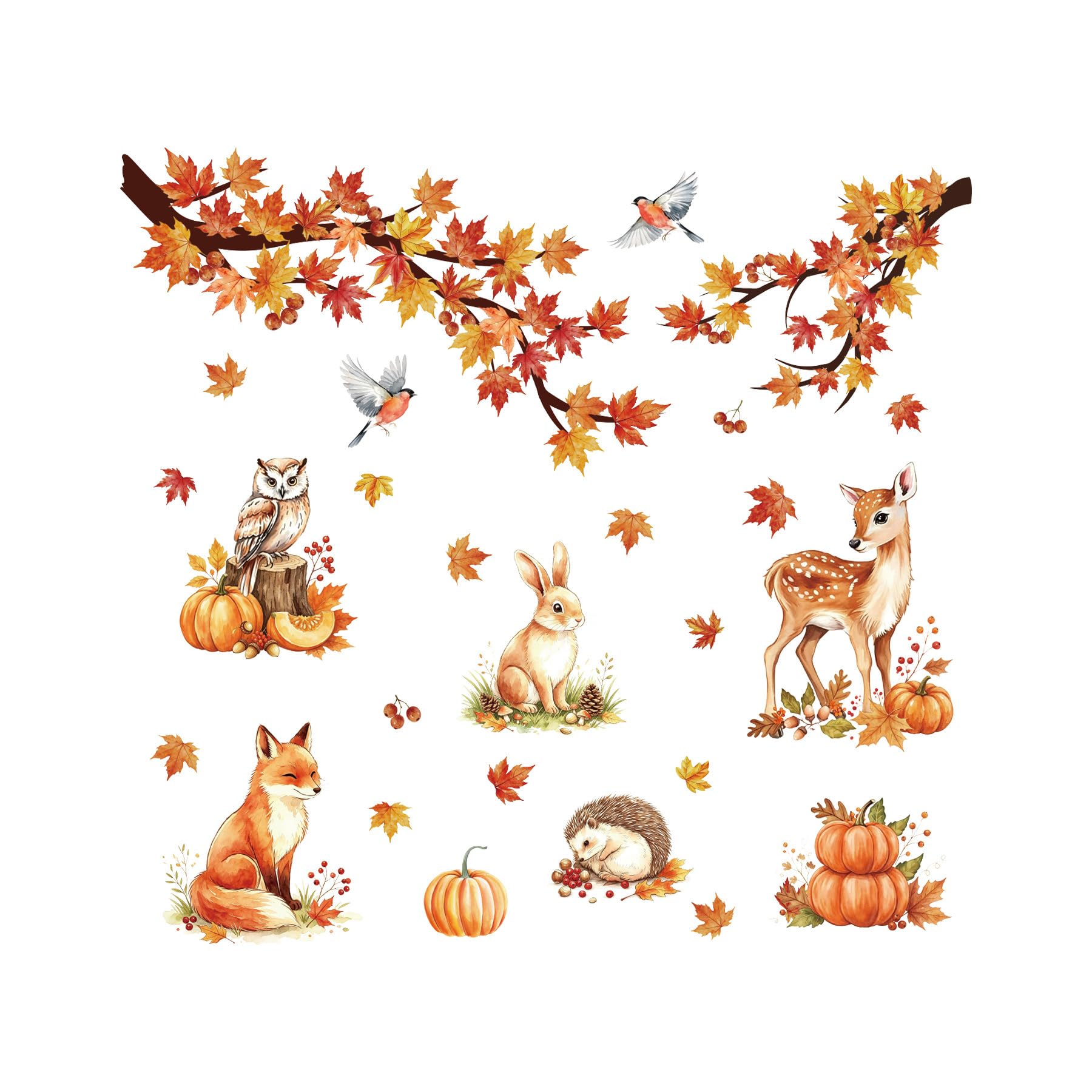 Fall Autumn Woodland Animals Maple Leaf Branch Wall Decals