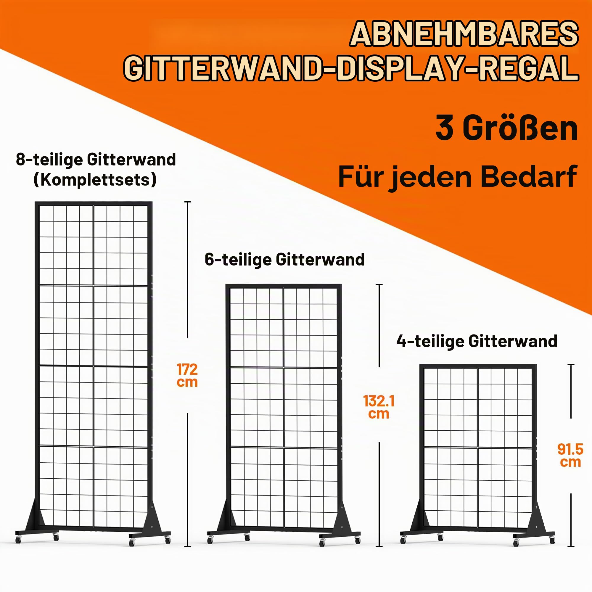 Gitterwand-Präsentationsständer mit Rollen,Tragbare Gitter-Wandpaneel für Einzelhandelsdisplays, Kunsthandwerkermärkte,Platzsparendes T-Basis-Design mit 10 Haken
