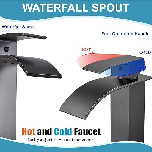 Miniatura 4 de Midanya Grifo alto de bronce aceitado con cascada para lavabo de baño, grifo alto de una sola manija, montaje en cubierta de 1 agujero con boquilla