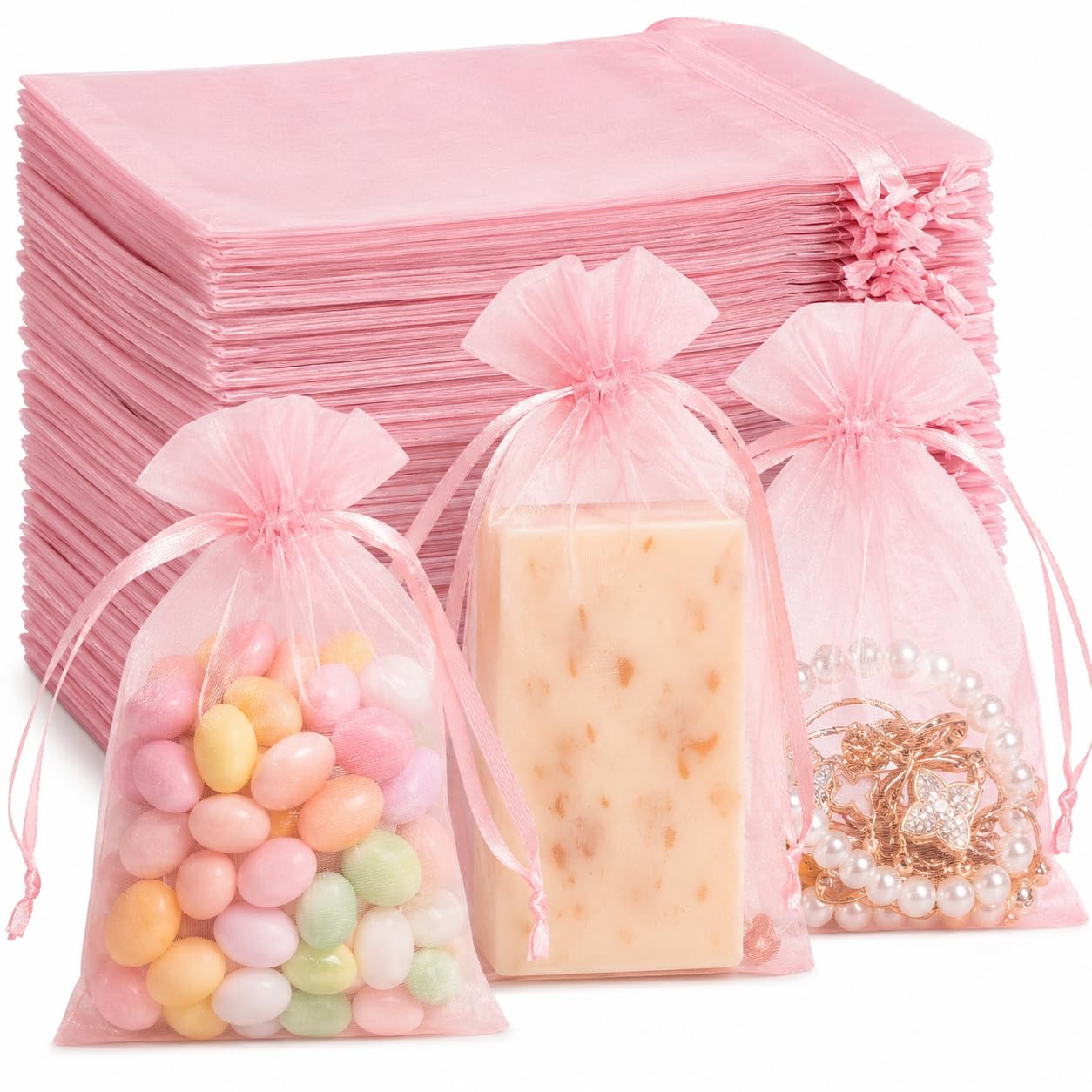 Hopttreely Reliable 6x9 Organza Bags, 50PCS Odor-Free Mesh Drawstring Gift Bags for Crafts Soap Candy, Jewelry Treat Mesh Bag Drawstring for Wedding Party Favors Baby Shower Goodie Gifts