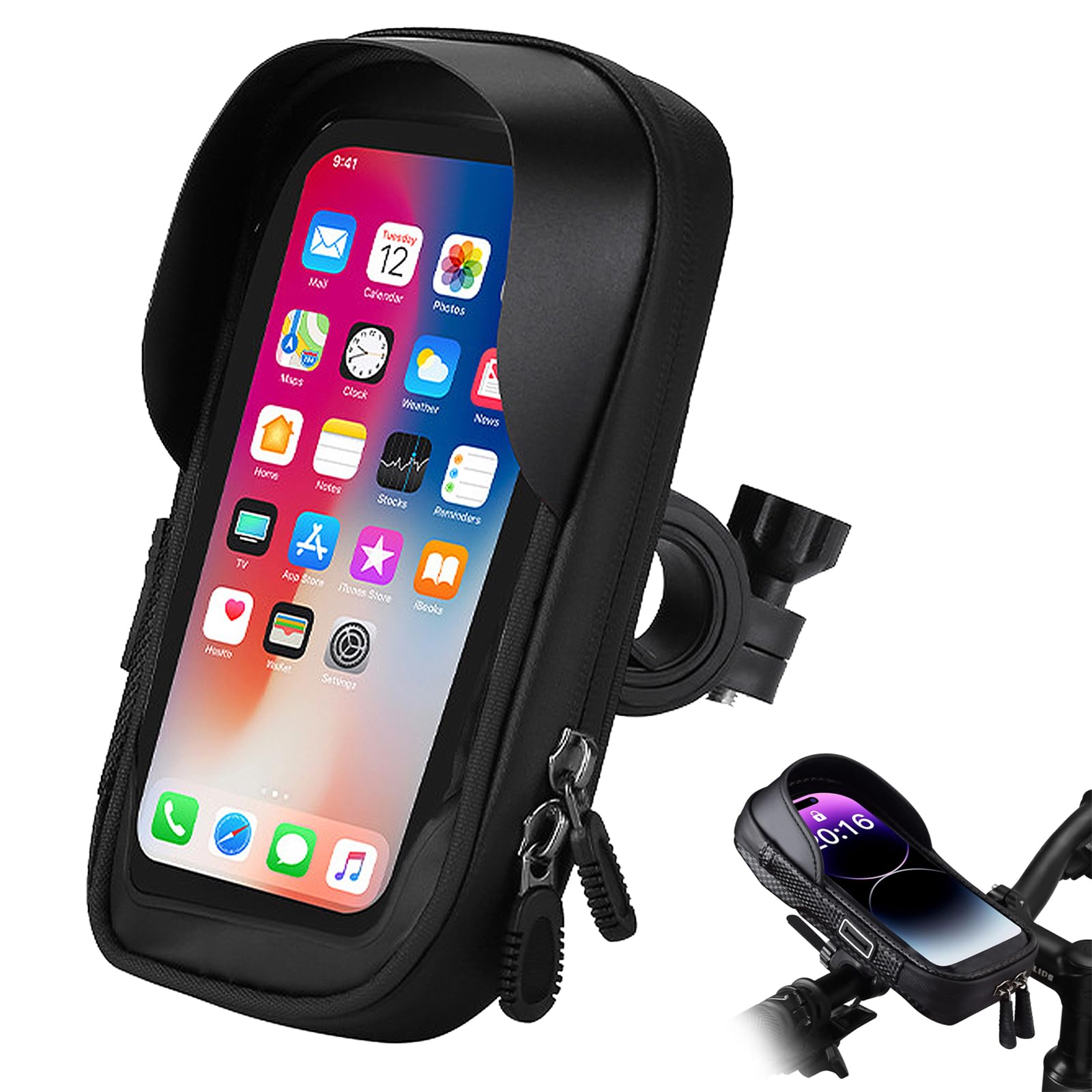 Waterproof Bicycle Mobile Phone Holder, Waterproof Motorcycle Phone Holder | 360° Rotation Mobile Phone Holder with Touch Screen, Bike Bag with Mobile Phone Holder, for Phones up to 7 Inches