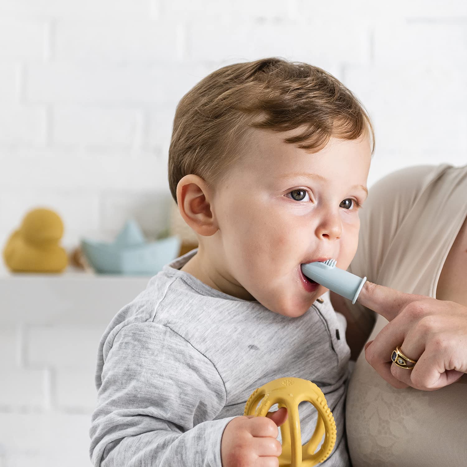 Nattou Set di 2 spazzolini da denti per bambini blu petrolio e blu acqua