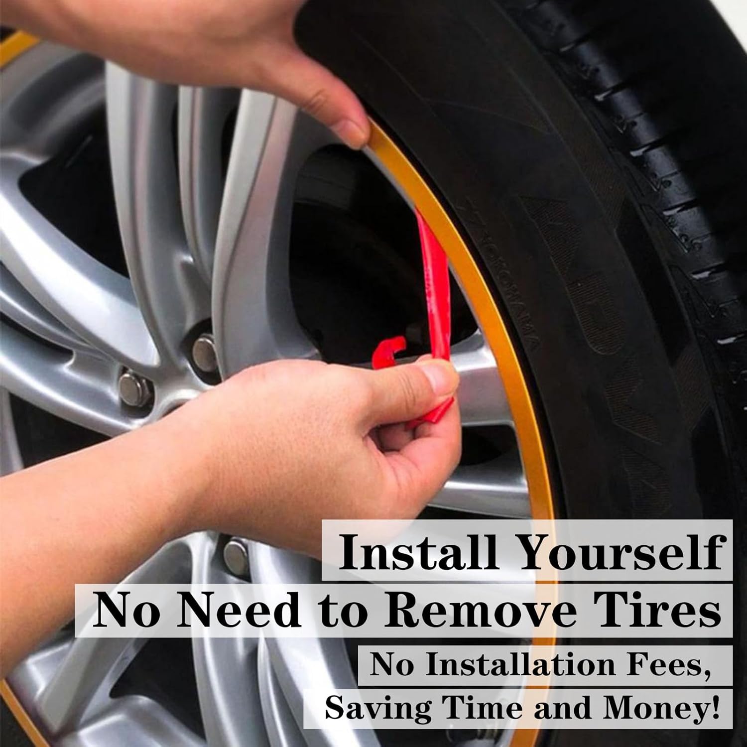 4-Piece Car Wheel Protectors Set, 15-22" Alloy Rim Guards, Scratch-Resistant Tire Trim, Durable 16" Gold Wheel Edge Strips for Enhanced Rim Protection