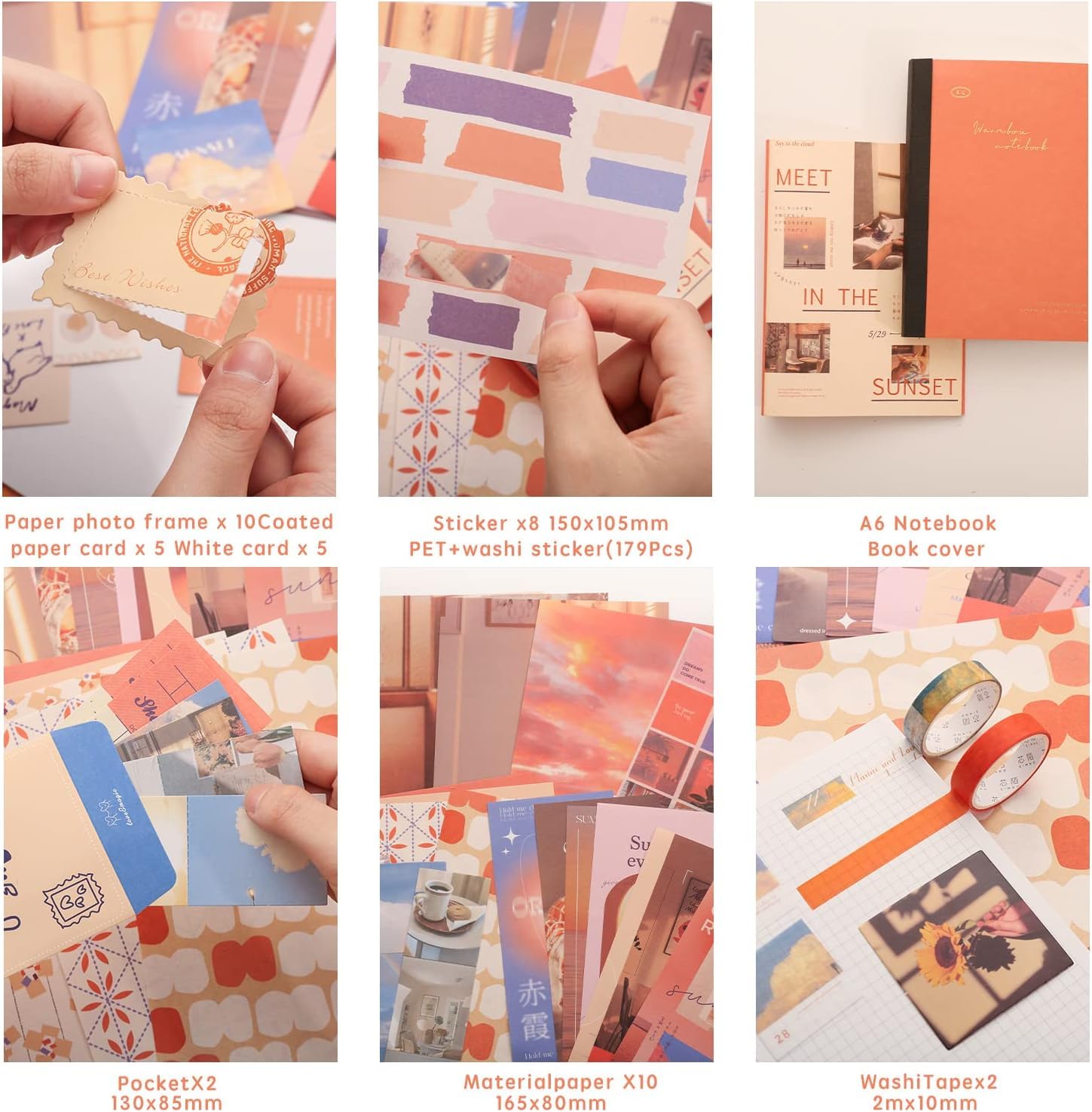 RANDEN Sunset Journaling Kit, 346PCS Vintage Scrapbook & Stationery Set with Aesthetic Stickers, Ephemera Pack and Journal Supplies for Bullet Journals, Planners, Albums & Creative Crafts (Sunset) 1