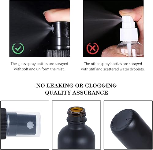 Miniatura 10 de Botella de vidrio verde de 2 onzas, botellas de vidrio Boston de niebla fina con pulverizador de niebla fina negra, botellas pequeñas transparentes
