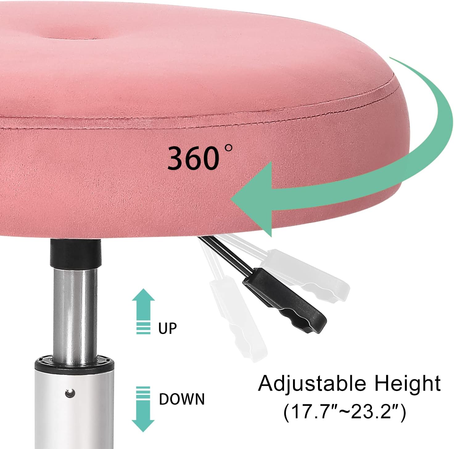 Homebeez Adjustable Velvet Round Ottoman, 360° Swivel Freely Vanity Stool Makeup Stool Vanity Chair, Pink