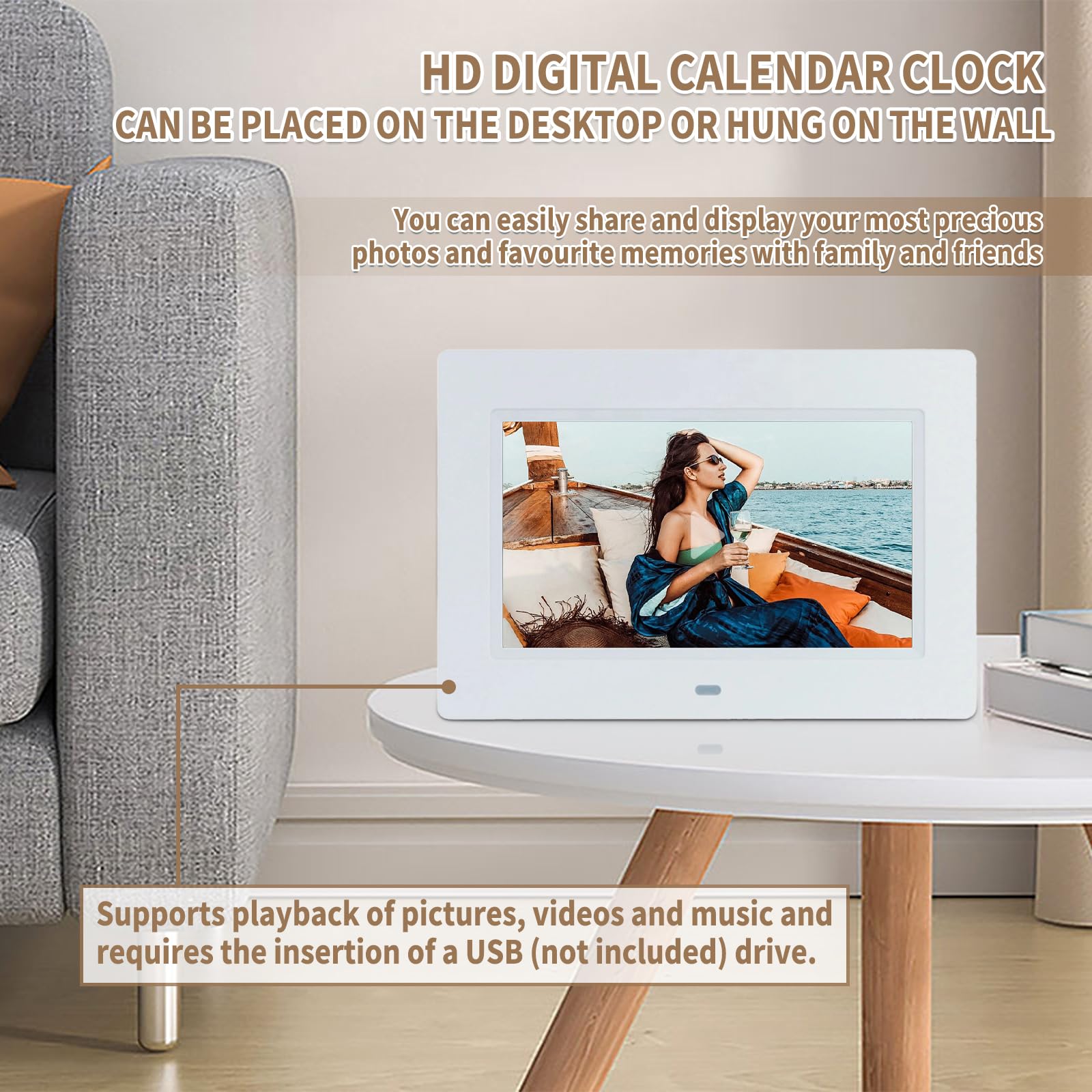 VHV 7 pulgadas LCD reloj digital calendario con fecha día y hora reloj no abetado auto atenuación 8 idiomas HD pantalla recordatorio para Alzheimer ancianos y niños (Negro)