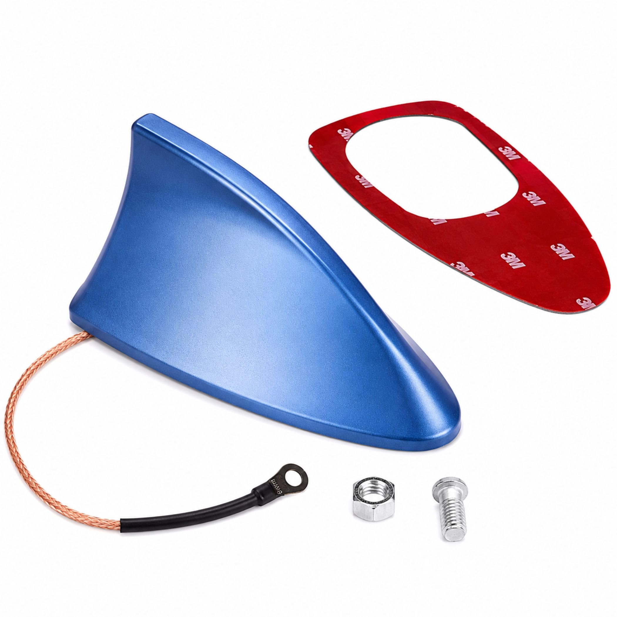Universele Haai-antenna – Blauw, Hoogglans – AM/FM Ontvangst, Koperversterkt – Kabellengte 15 Cm, Gewicht 55g – Waterdicht, UV-bestendig, Zelfklevend – Voor De Meeste Auto's