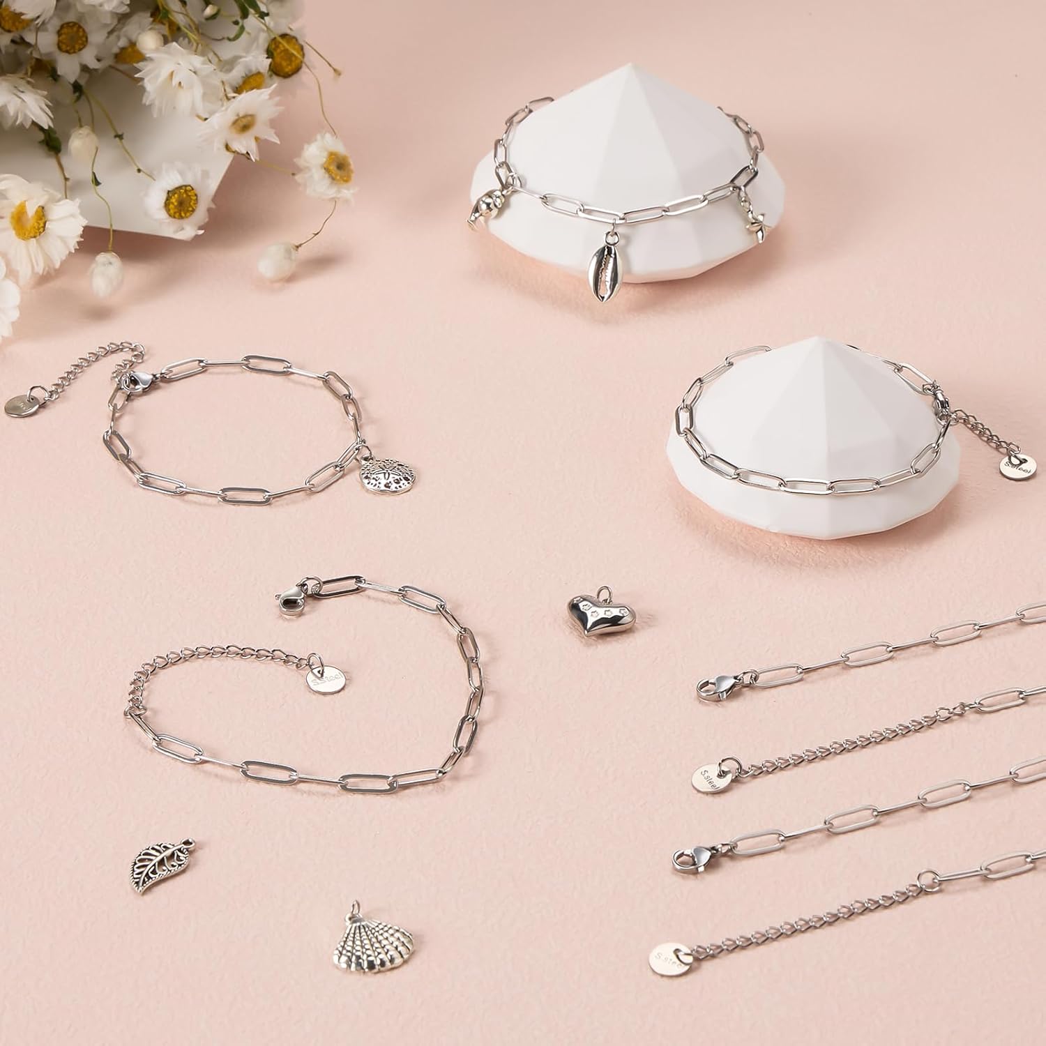 UMAOKANG 12PCS Stainless Steel Bracelet Bulk 6.5Inch Classic Paperclip Chain Bracelets Set for Women and Men DIY Jewelry Making - Image 6