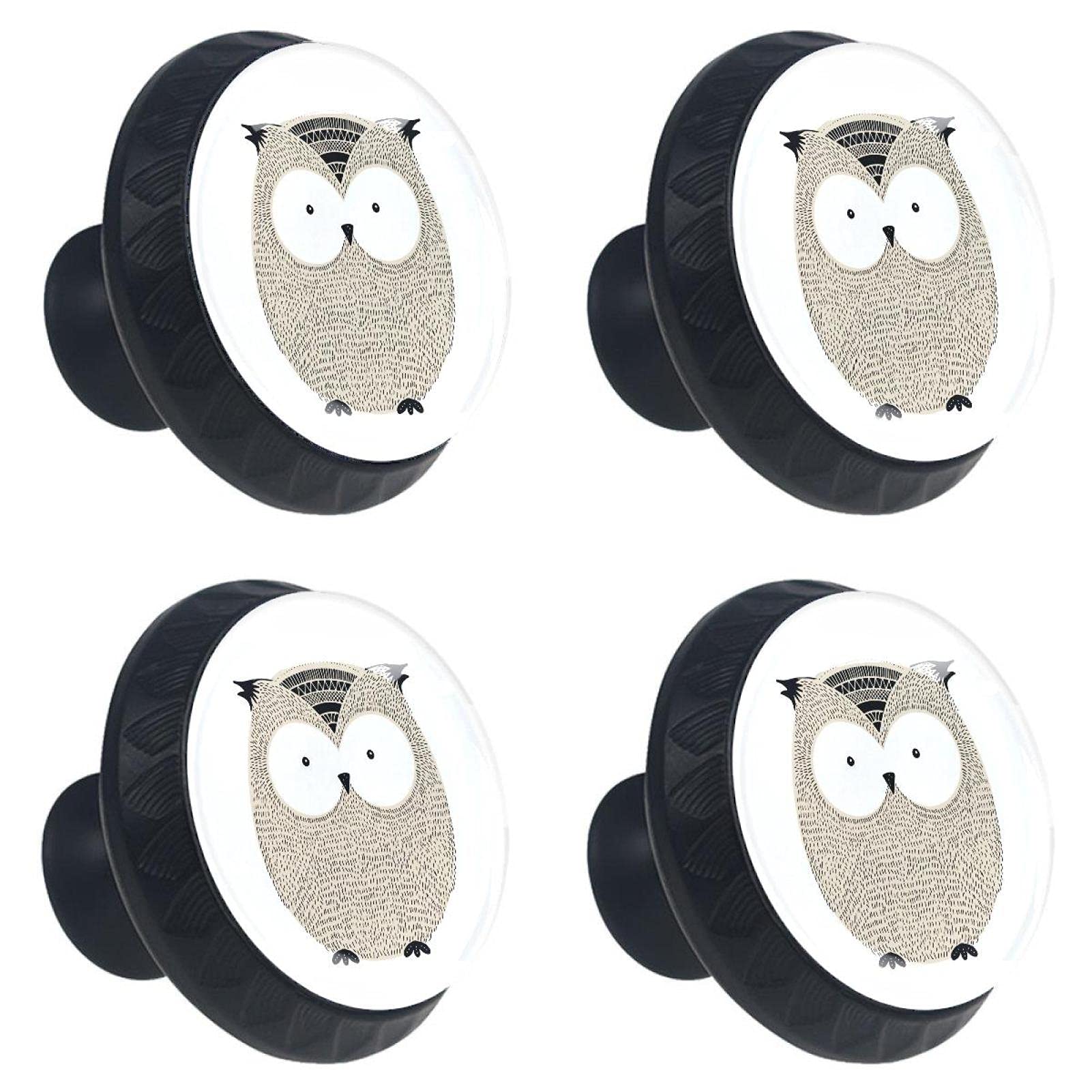 Lot de 4 poignées de porte de placard avec hibou dessiné main