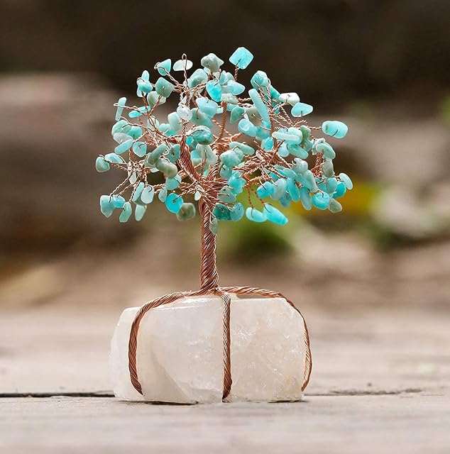 FASHIONZAADI Amazonite Crystal Tree With Clear Quartz Rough Base Gemstone Tree For Home Living Room Decor Chakra Balancing Reiki Healing Tree For Love Tree Best Gift For Girl Women Size 5.5-6 Inch