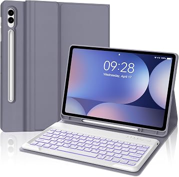 Backlit Keyboard Case for Samsung Galaxy Tab S10+ Plus / S9+ Plus / S9 FE+ Plus 12.4 Inch Case with Backlight Keypad, Galaxy Tablet Folio Cover with Detachable Keypad for Samsung 12.4 Tab, Lavender