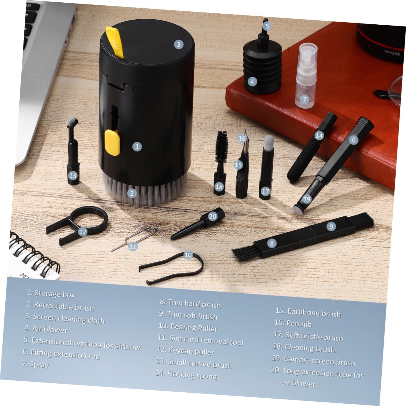 SHINEOFI Electronic Device Cleaning Kit with Headphone Brush Keyboard Remover Camera Lens Cleaner Microfiber Cloth Multipurpose Laptop Earbuds Cleaner Safe for Delicate Surfaces