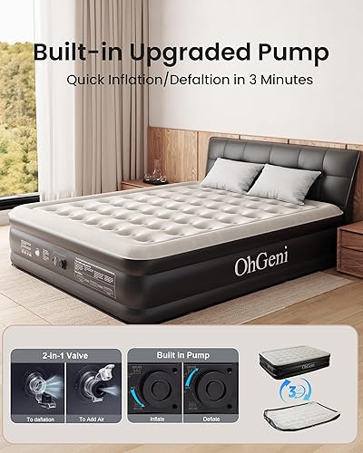 Miniatura 3 de OhGeni Colchón de aire King de 18 pulgadas con bomba incorporada para invitados, cama inflable inflable con bolsa de transporte para campamento,