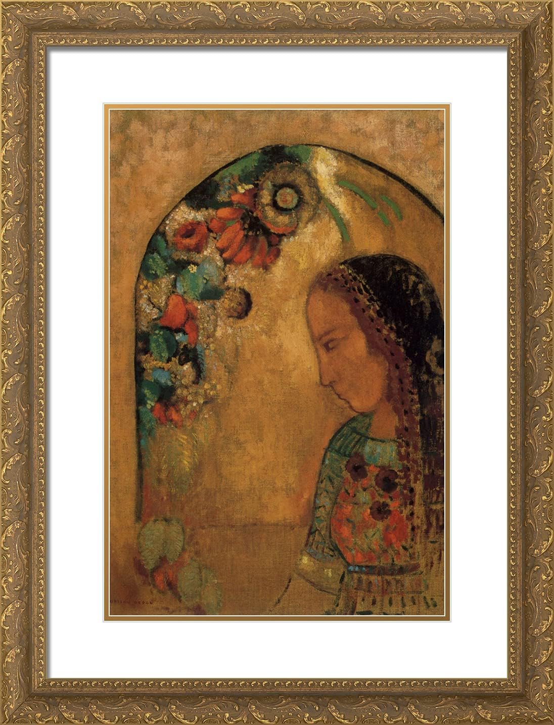 ArtDirect Redon, Odilon 19x24 Black Ornate Framed Art Print with Double Matting Titled: Lady of the Flowers