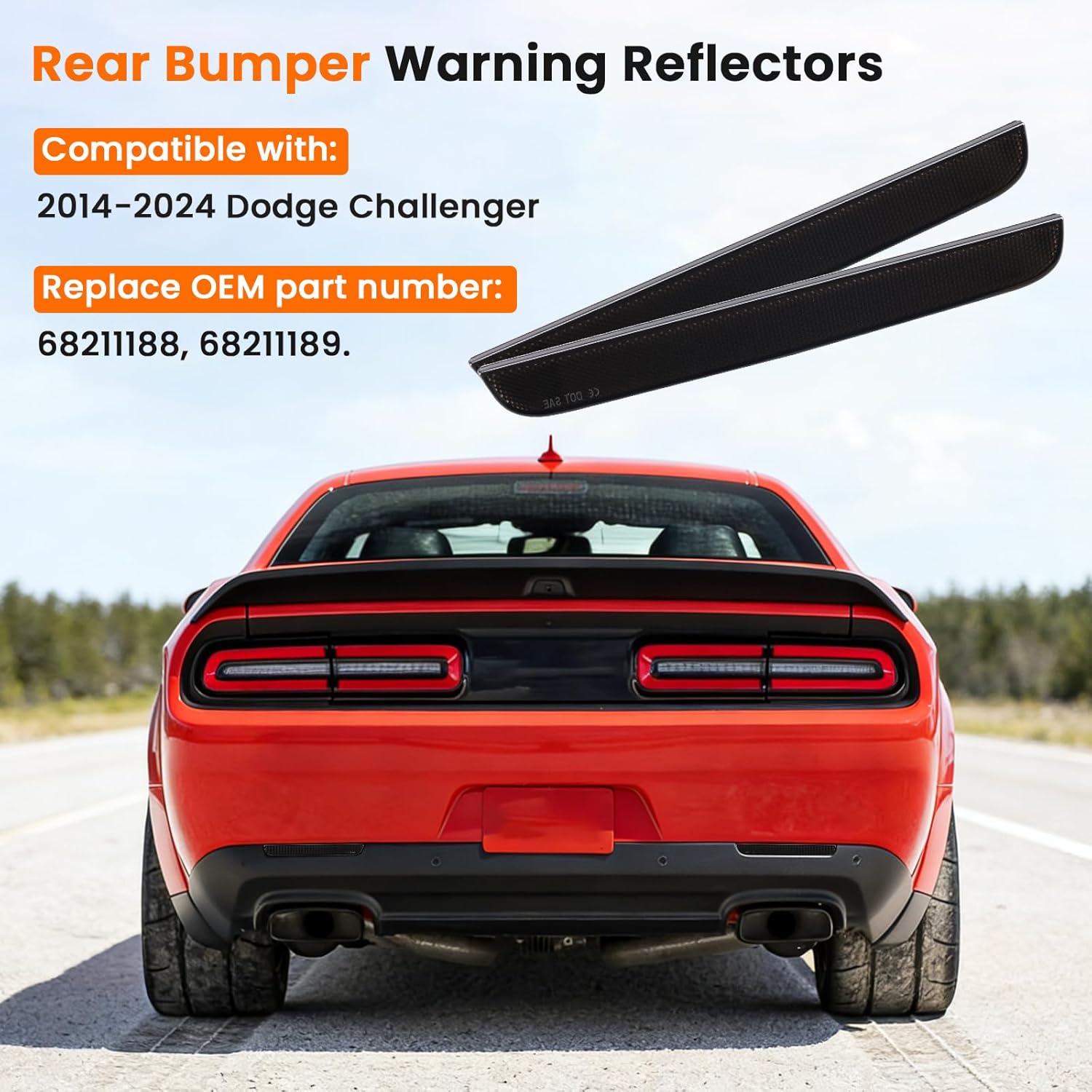 YCLL 2PCS Rear Bumper Reflector Lens Compatible With Dodge Challenger 2015-2024 Rear Reflectors, Smoked Lens Challenger Rear Side Marker Light, Rear Bumper Warning Reflector