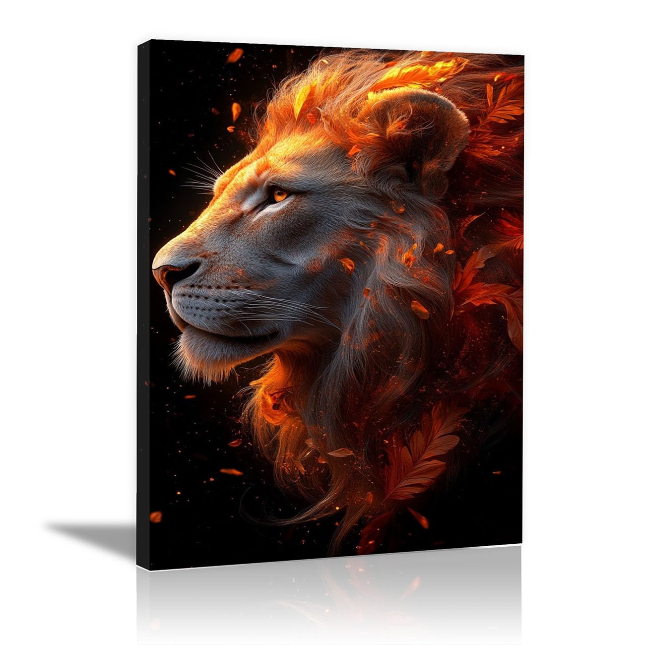 QUSAAOU Canvas Art Colorful Side profile art fiery autumn leaf mane Abstract Art Pieces Suitable For Home Decoration In Living Rooms Bedrooms Hallways Bathrooms Offices(Orange)-30x45cm Framed
