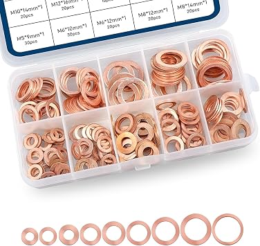 Pack-200 Automobile Copper Flat Gasket Assortment Combination Set, Multi-Specification Metric Gasket, Universal for Car Accessories Gold