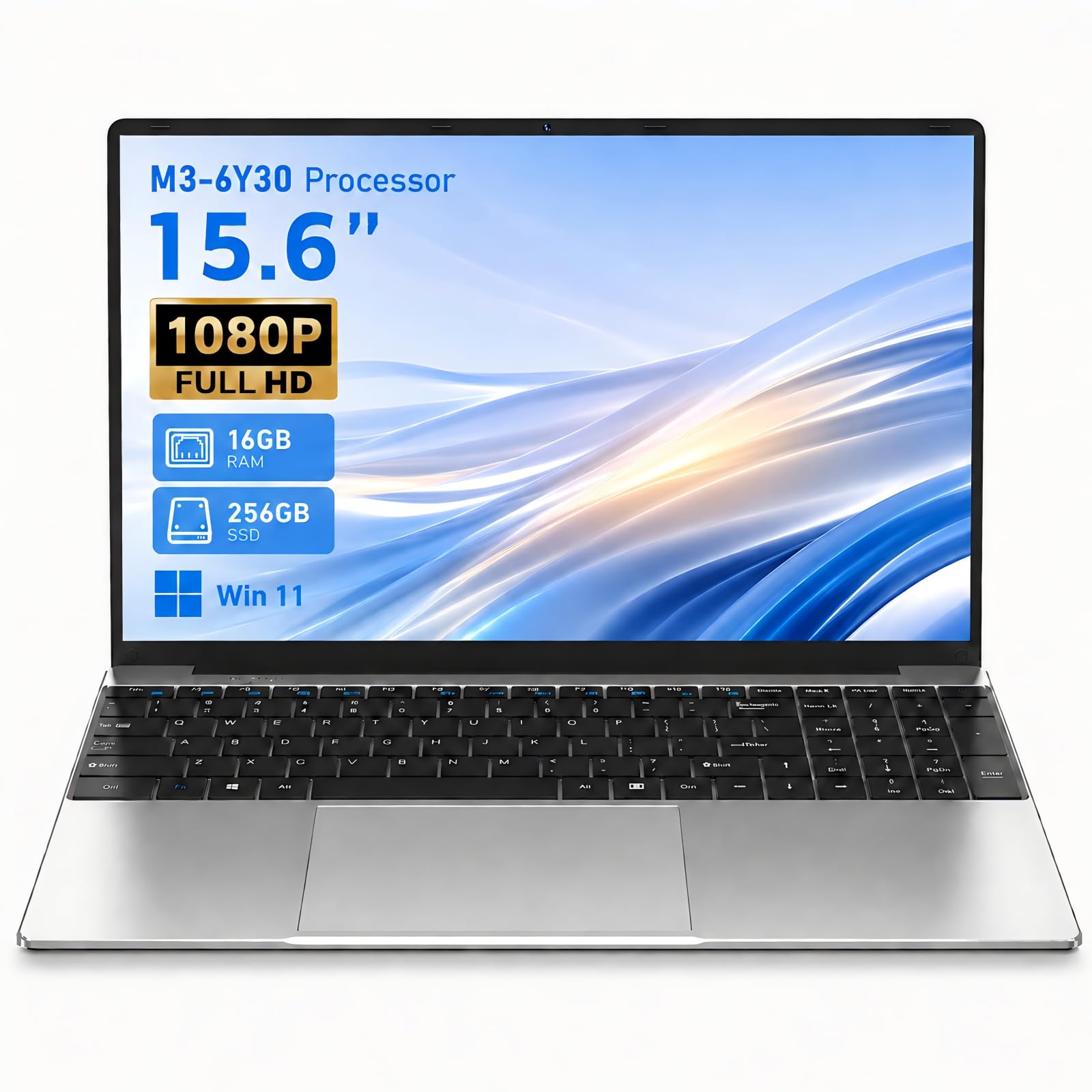 MITUNTUN Notebook 15,6 Pollici M3-6Y30, 16GB RAM, 256GB SSD, Win 11 Pro | 2 core/4 thread da 0,9 a 2,2 GHz per navigazione, documenti, lezioni online, lavoro d’ufficio e attività quotidiane.