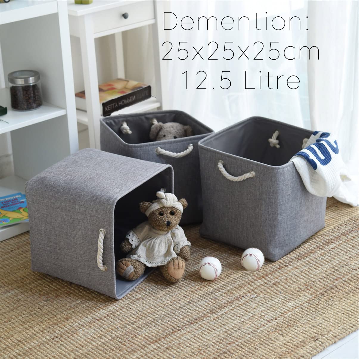 Mangata Cube Storage Boxes 25x25x25cm, Fabric Storage Basket for Cupboards Shelves, Closet, Grey(Collapsible, 4 Pack) - Image 2