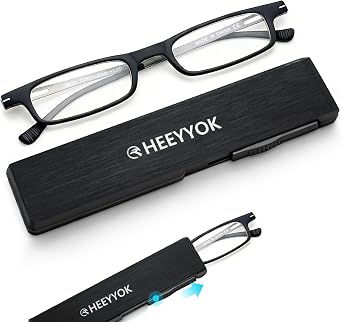 HEEYYOK Reading Glasses Men Women Ultra Thin Foldable Blue Light Blocking Readers Compact Portable Unique Stretchable Slim Flat Case