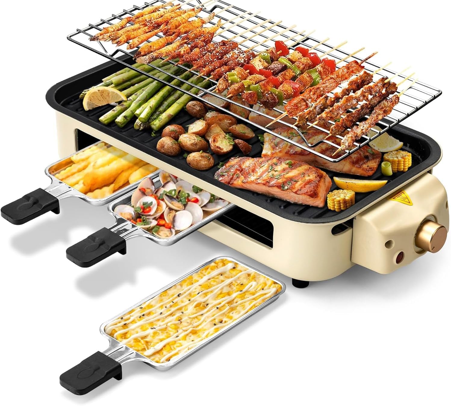 Electric Indoor Grill, Grills 2 in 1 Indoor for Kitchen with Grill Net & Non-Stick Cooking Removable Plate, Temperature Control, Dishwasher Safe, Smokeless Grill Electric Indoor Grill, Grills 2 in 1 Indoor for Kitchen with Grill Net & Non-Stick Cooking Removable Plate, Temperature Control, Dishwasher Safe, Smokeless Grill