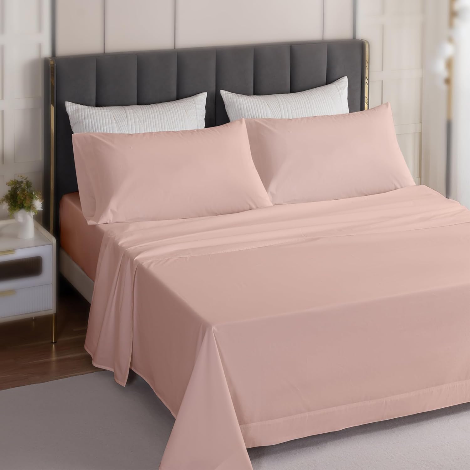 Sophia & William 100% Washed Cotton Queen Sheet Set - 4 Pieces, Extra Soft and Bed Sheet Set, Pink - with 2 Pillowcases & 1 Deep Pocket Fitted Sheet