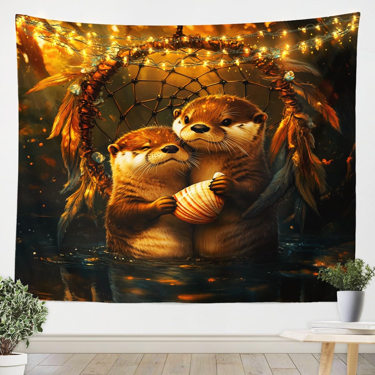 Erosebridal Otter Tapestry for Bedroom Dreamcatcher Tapestries,Boho Feather Wall Tapestry Aesthetic,Coastal Sea Animals Hanging Wall Art,Exotic