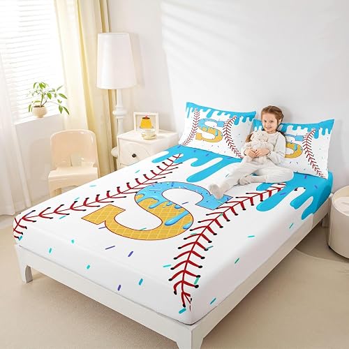 jejeloiu Baseball Fitted Sheet Queen Size for Kids Boys Girls