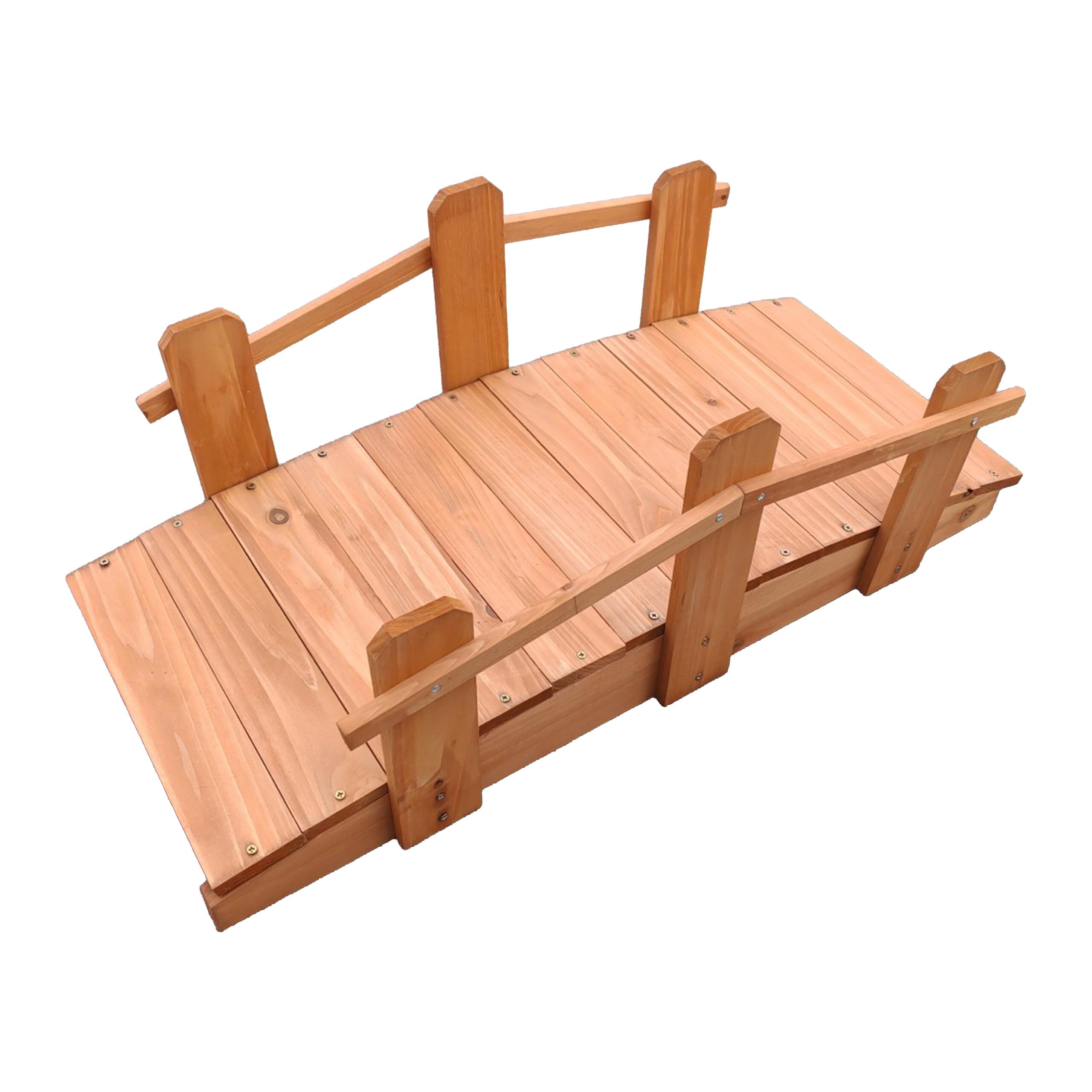 Relaxdays Garden Bridge, fir wood, pond & stream HxWxD: 25 x 32 x 70 cm, up to 100 kg, stained decorative bridge, orange
