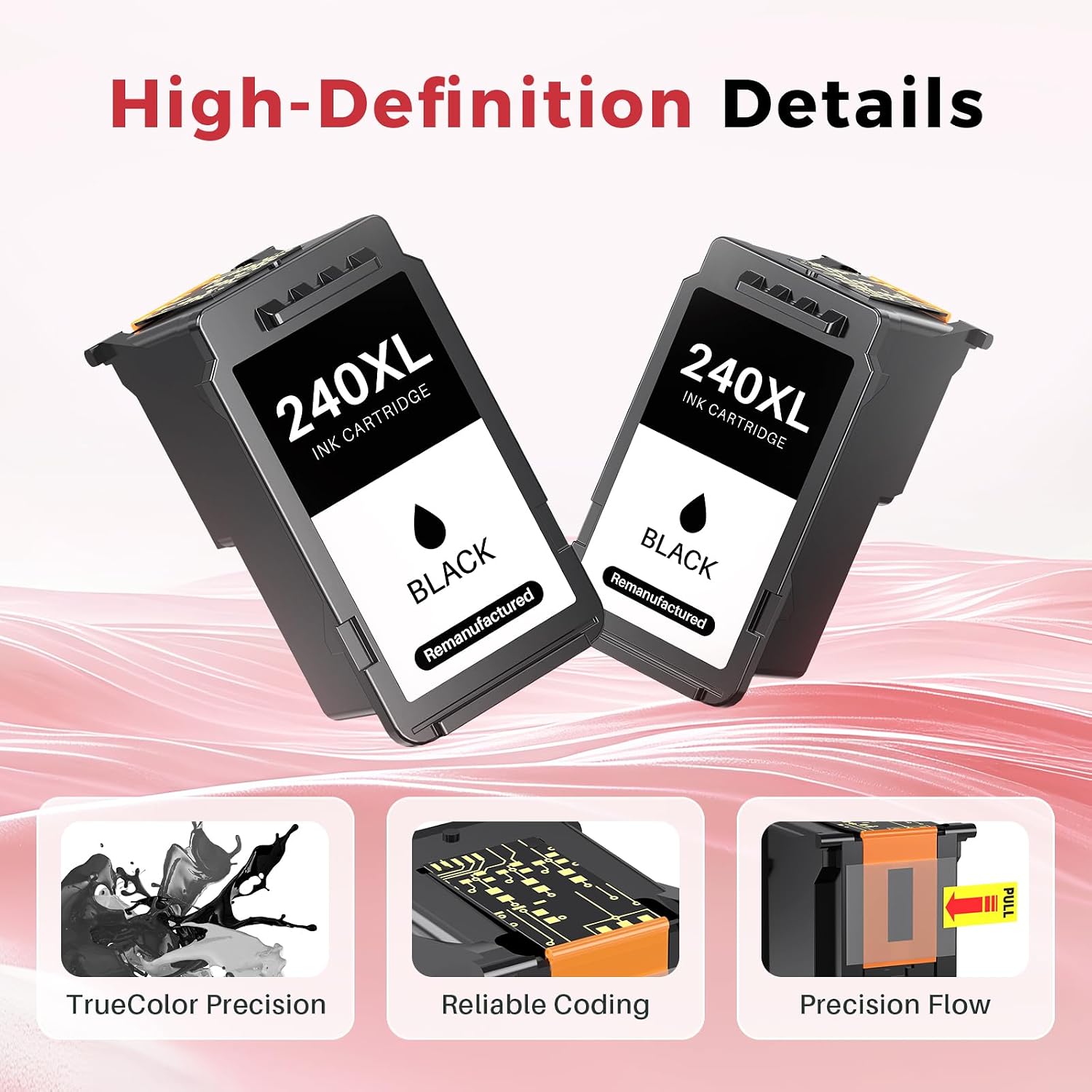 Kuva 240XL Black Ink Cartridge Compatible Replacement for Canon PG-240 XL Works with MG3620 MG3600 TS5120 TS5100 MG2120 MG3520 MG4120 MG2220 Printers(2 Pack Black)