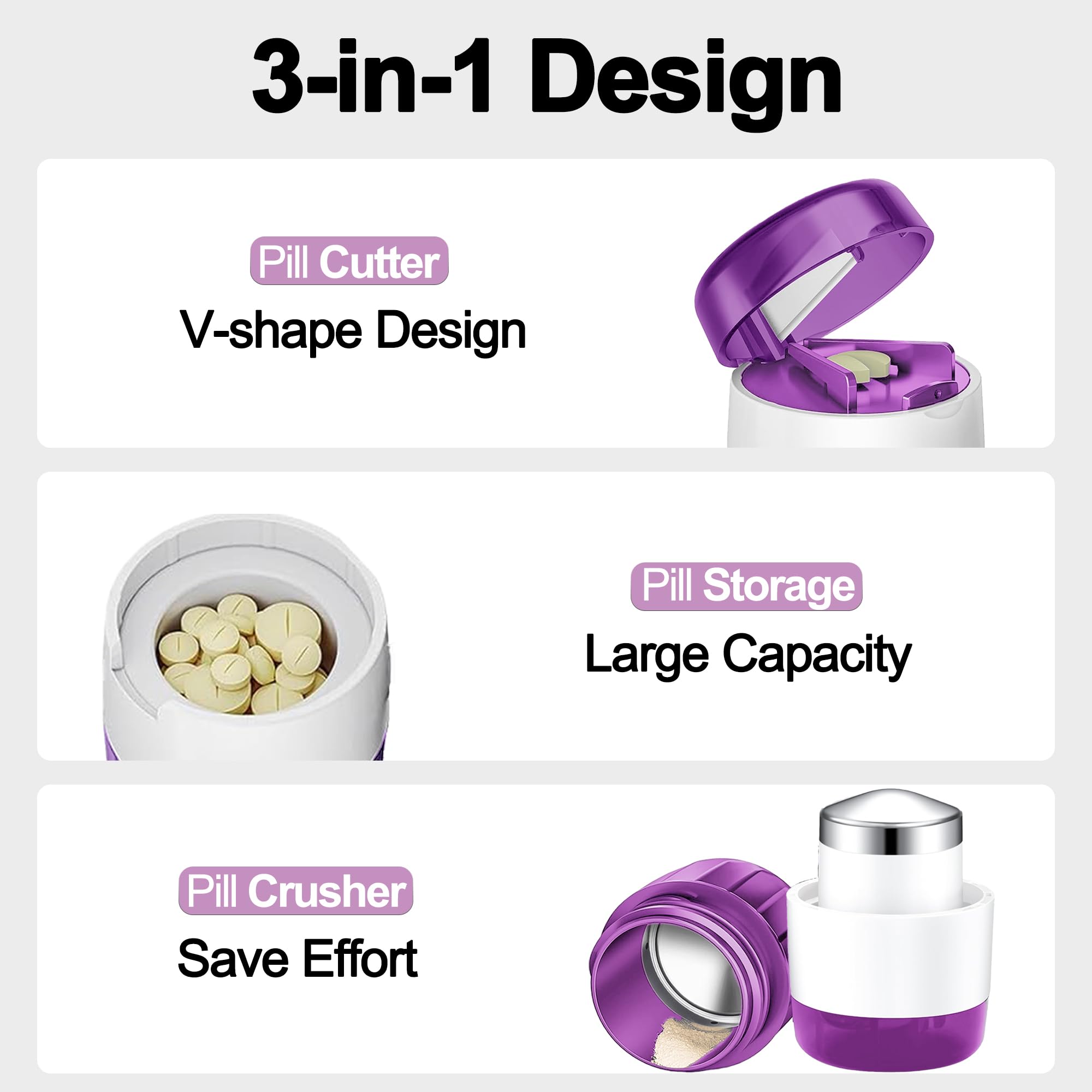 DUBSTAR 3-in-1 Pill Crusher Fine Powder Pill Grinder Pill Cutter Purple — Amazon image 2