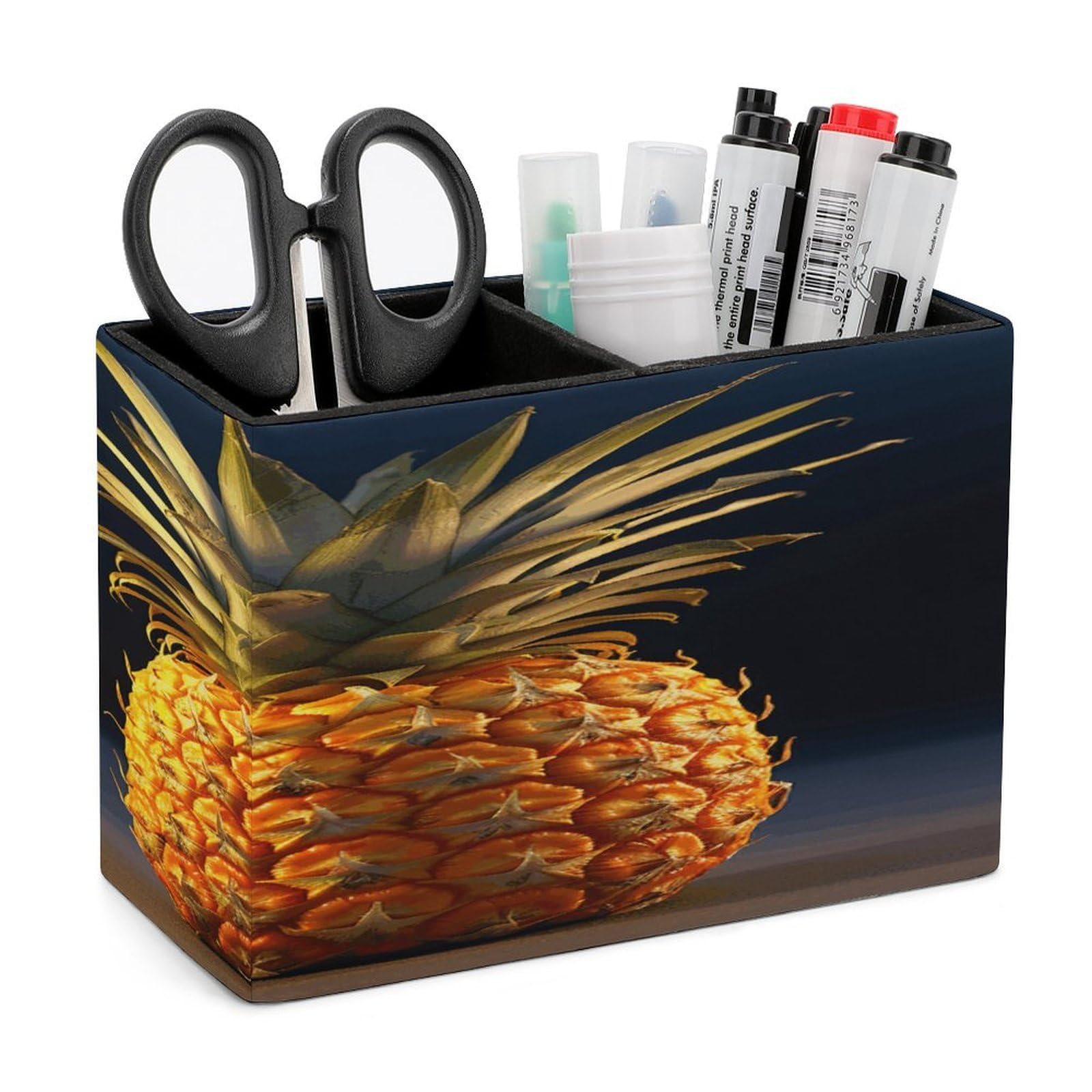 JTREHY Pineapple Fruit Pencil Holder Exquisite Fashion Leather Pen Receptacle Soft High-End Pen Container for Office Home Accessories Or Housewarming Present