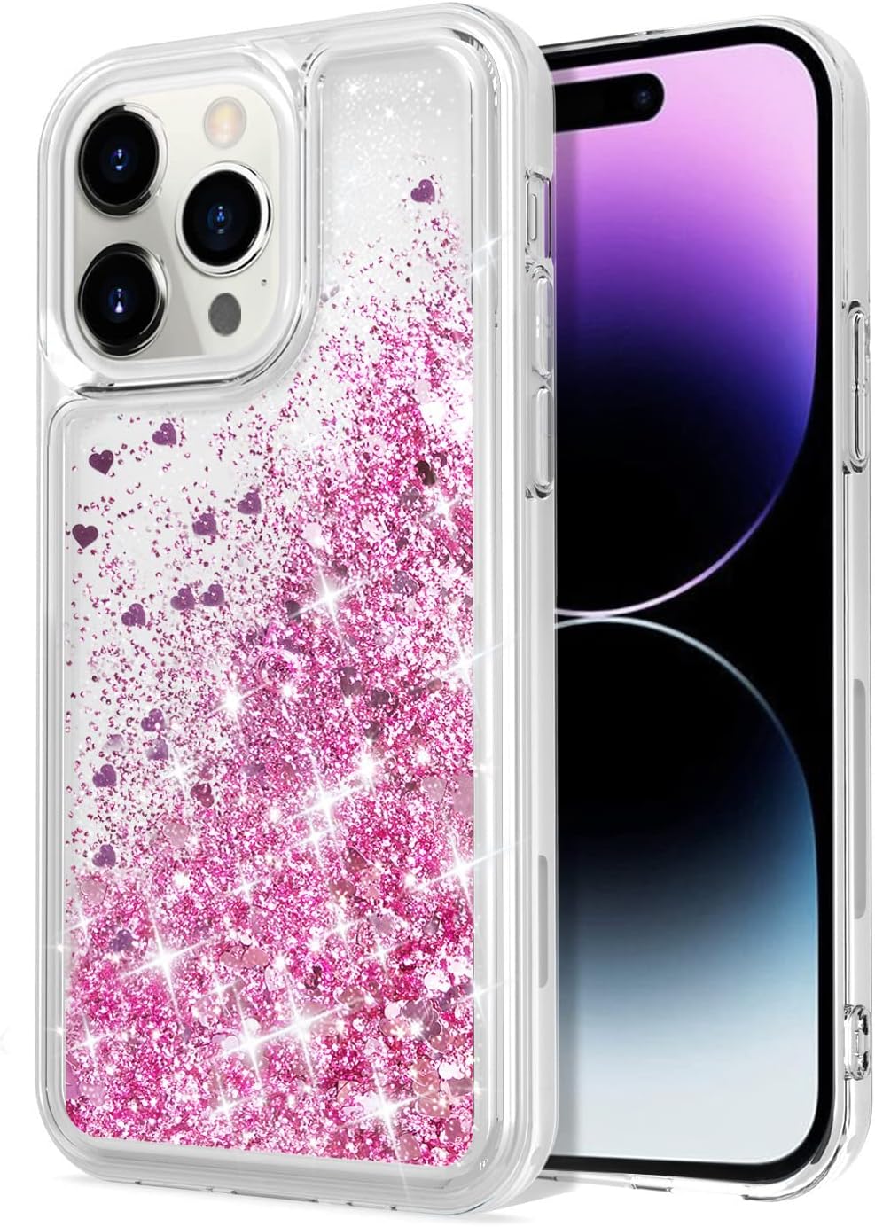 WorldMomfor iPhone 14 Pro Case,Bling Moving Liquid Floating Sparkle Colorful Glitter Waterfall TPU Protective Case with Rotation Ring Kickstand for iPhone 14 Pro [6.1 inch 2022], Rose Gold