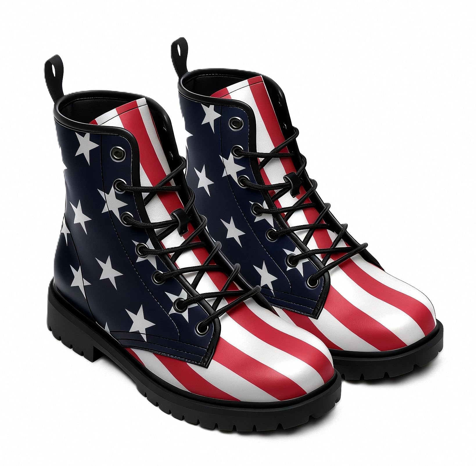 Women Printed Ankle Boots with Flower Butterfly Skull Angel Witch Mushroom Plaid Stylish Floral Platform Lace-up Leather Combat