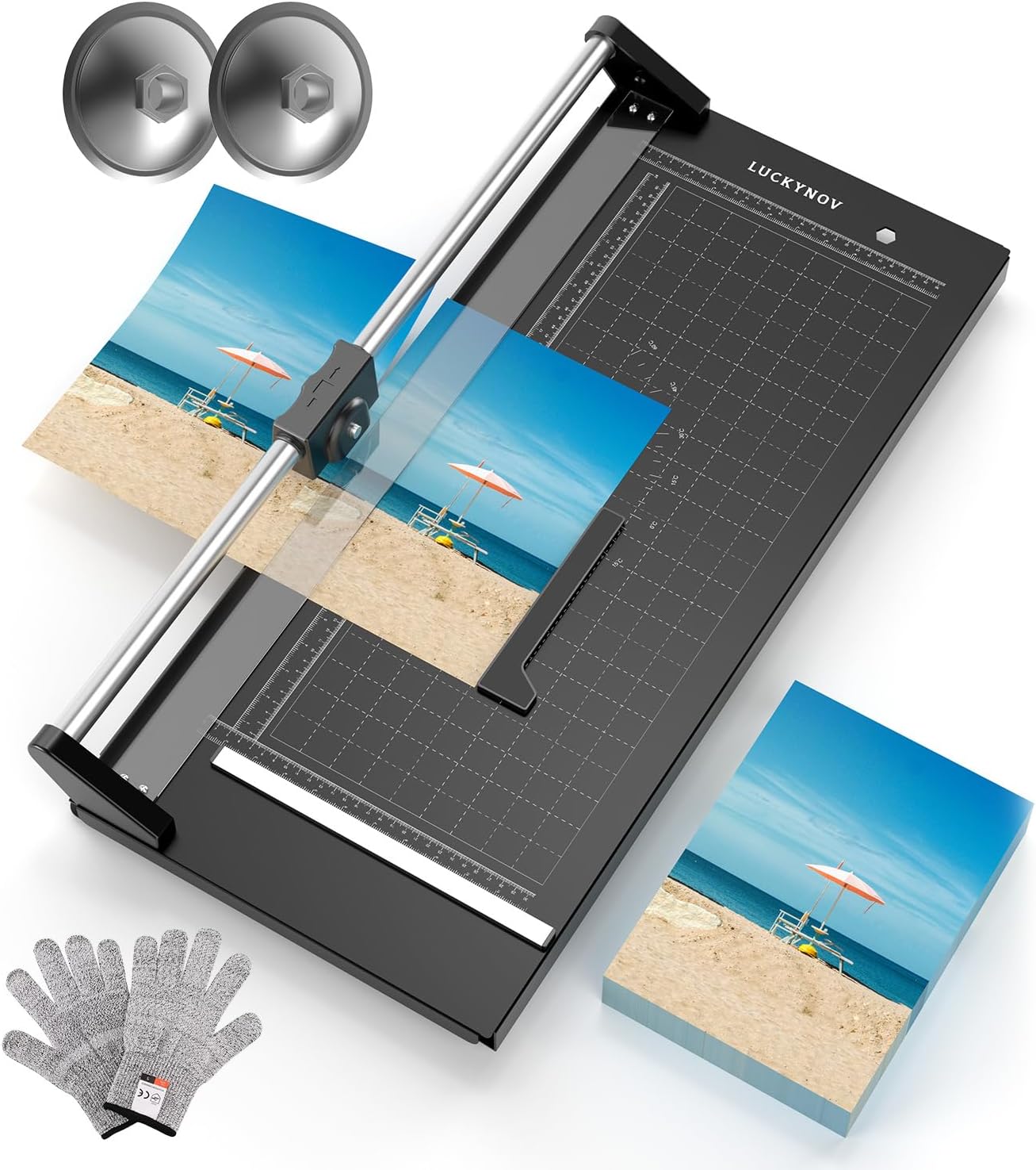 Rotary Paper Cutter 24 Inch, Heavy Duty Paper Trimmer with Self-Sharpening Blade, Measurement Grid for Cardstock, Posters, Photos, Studio & Office Use