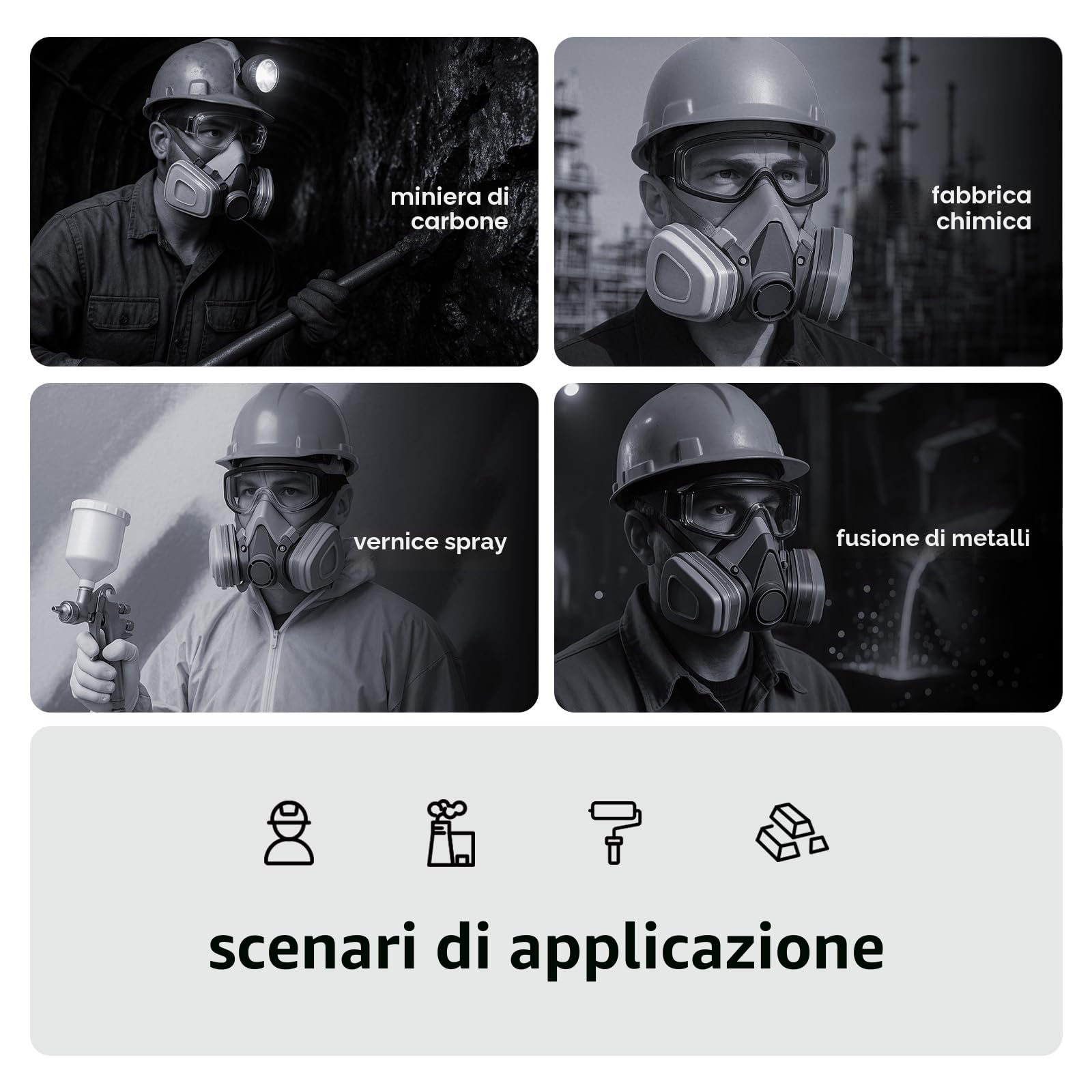 AIMAX Maschera di protezione respiratoria con filtro A1P2, occhiali protettivi, riutilizzabile per verniciare, levigare, spruzzare