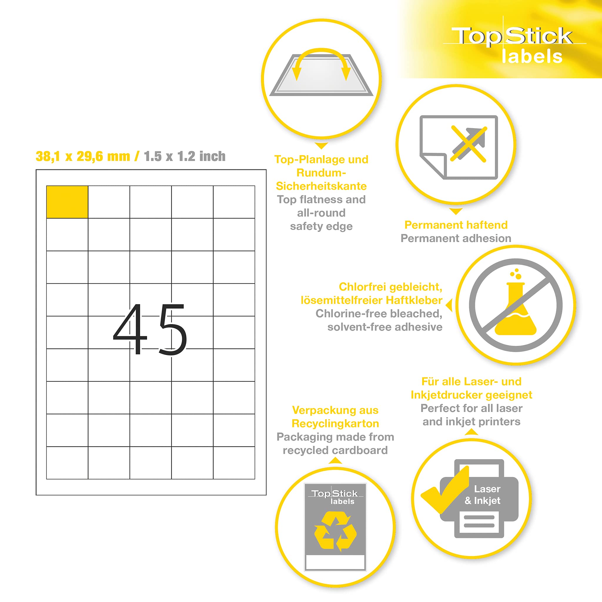 TopStick Etichette Autoadesive - 100 Fogli A4 Per Stampanti Laser E Inkjet, Bianche - Foto 8