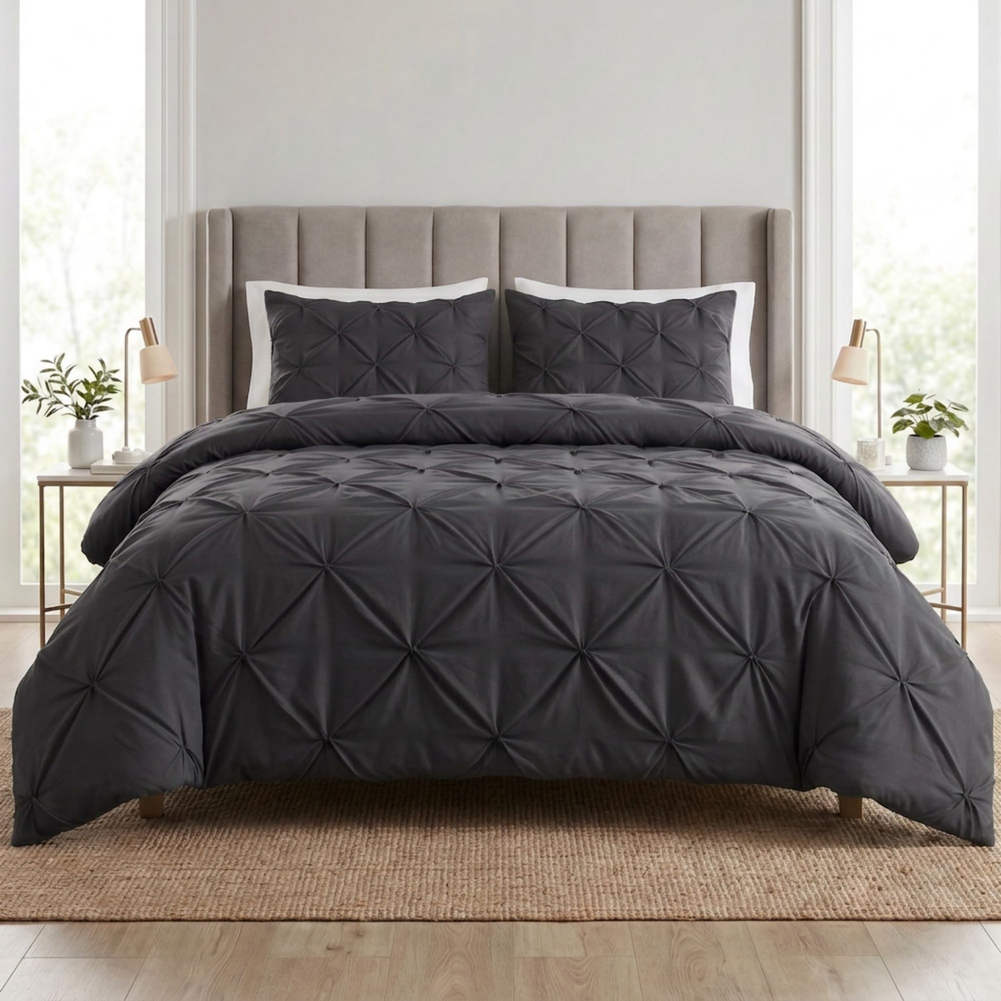 Q & H QUALITY HOUSEHOLD Q&H Pintuck King Duvet Cover Set Charcoal with Pillow Cases - Soft Brushed Microfiber Quilt Cover - Breathable, Wrinkle Resistant, Easy Care Bedding Set — image 1